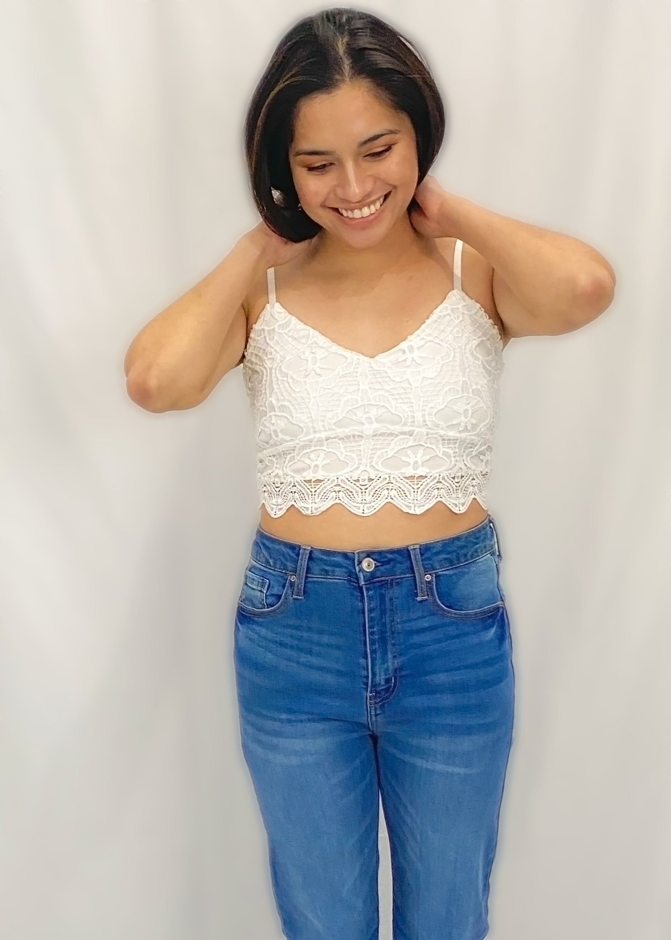 Modest Lacey Cropped Cami in White - JamieRose & Co.